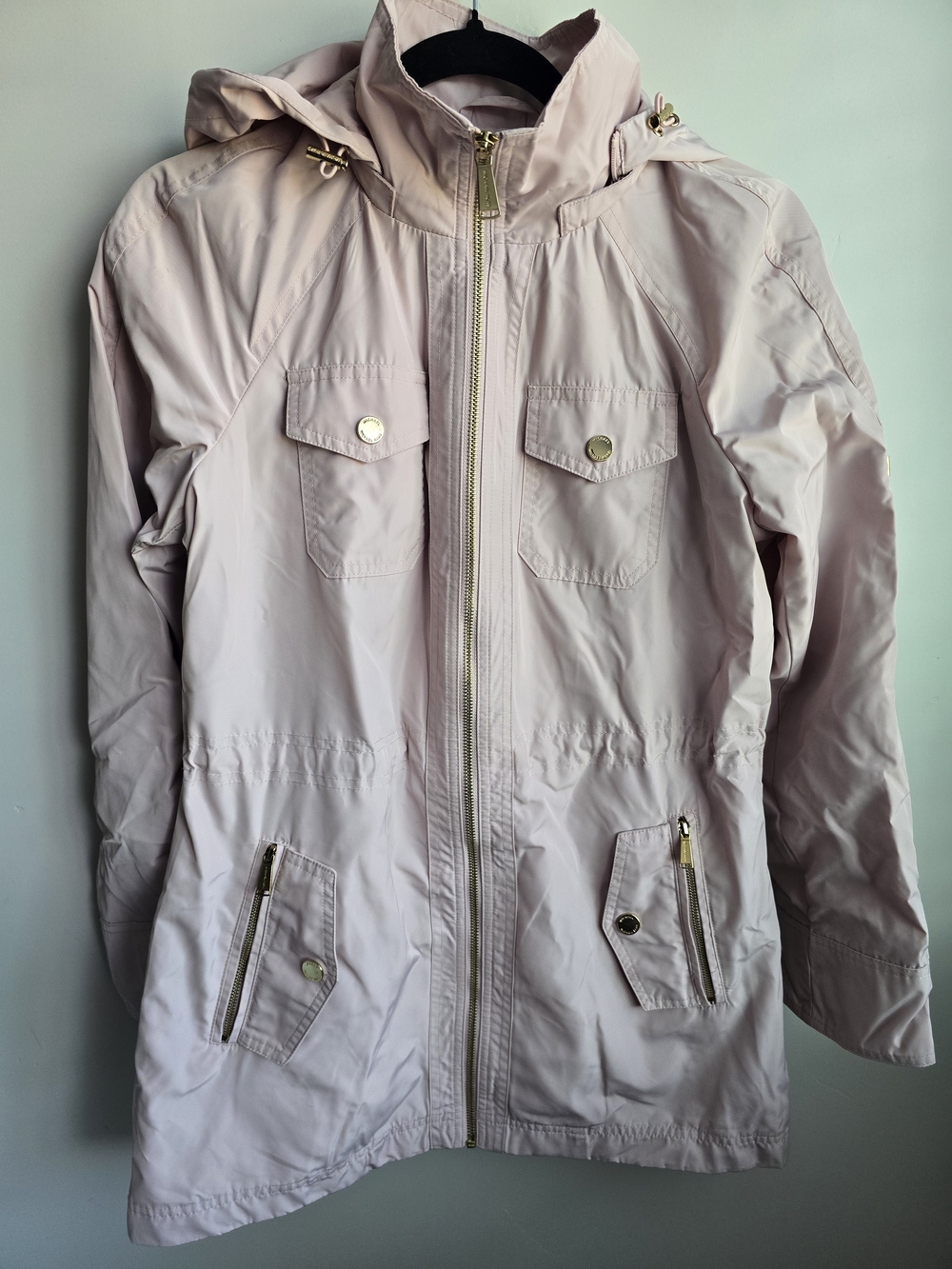 Michael Kors Pale Pink Hooded Utility Jacket with Gold Hardware